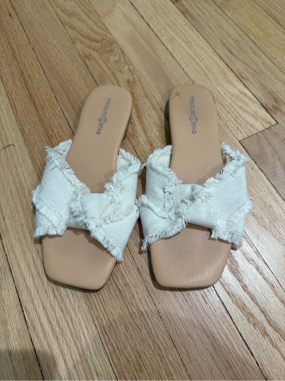 Treasure & Bond Ivory Frayed Crossband Slide Mules